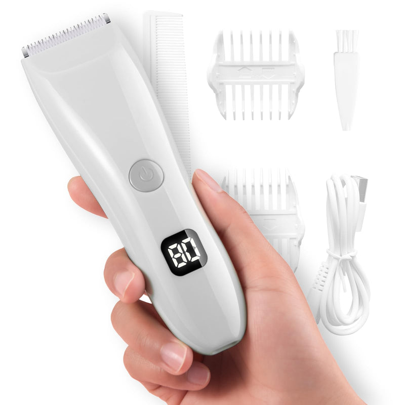 Bikini Trimmer for Women, Electric Razors for Pubic Legs Body Hair, Face Shaver Hair Trimmer Wet/Dry Body Shaver Groomer Replaceable Ceramic Blade Heads Waterproof Hair Removal, Gifts for Women White