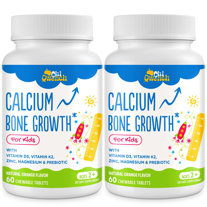 500 MG Calcium Supplement with Vitamin D3 & K2, Zinc, Magnesium & Prebiotics. Kids Vitamins for Kids' Height. Bone Strength, High Absorption, Orange Chewables, Gluten Free, 120 Tabs 60 Count (Pack of 2)