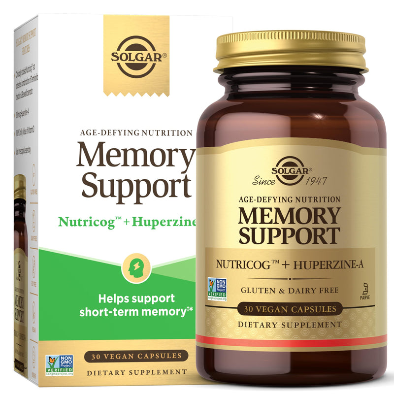 Solgar Memory Support Brain Dietary Supplement for Memory and Focus | Clinically Studied Nutricog, Vitamin D & Huperzine-A, Nootropic Brain Health Supplement, Healthy Aging Support - 30 Servings 30 Count (Pack of 1)