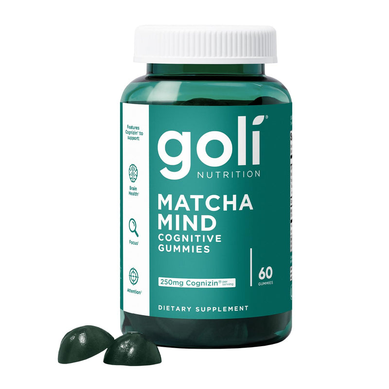 [Australia] - Goli Matcha Mind Gummies - 60 Count - Green Tea Leaves Powder with Cognizin for Focus, Attention and Brain Health, Vegan, Non-GMO, Gluten-Free & Gelatin Free. 
