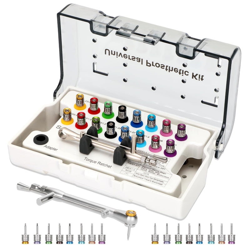 [Australia] - Dental Implant Torque Wrench Set Universal Prosthetic Kit Dental Implant Kit with Torque Adjustable Ratchet Screwdrivers 16pcs, Fully Autoclavable,10-70Ncm, Secure/Disassemble Implant Restorations 