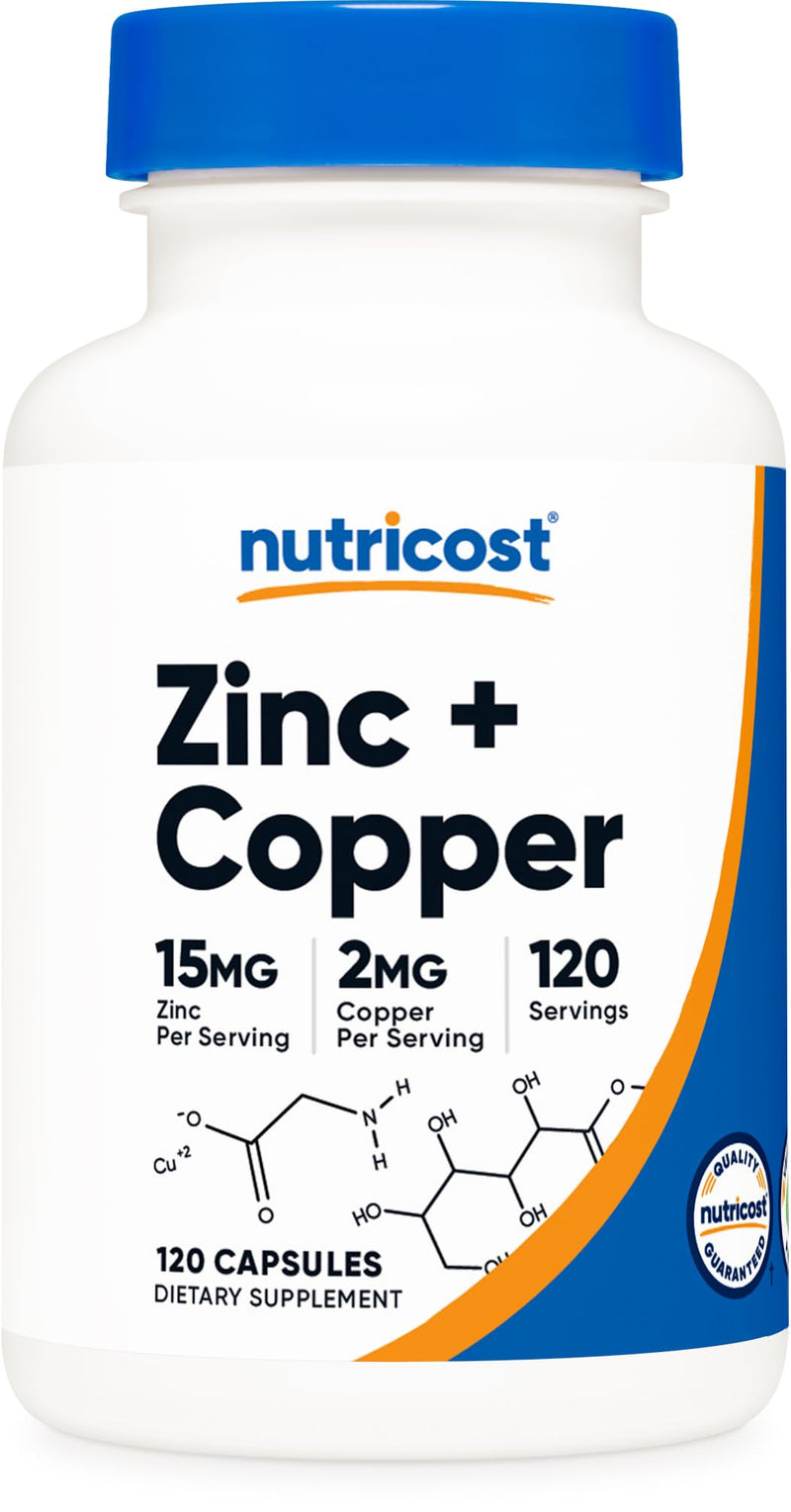 [Australia] - Nutricost Zinc + Copper Capsules (120 Servings)(15MG Zinc + 2MG Copper Per Serving) - Non GMO, Vegetarian 120 Count (Pack of 1) 