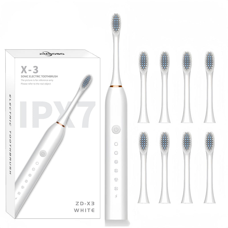 JIMBOBO 2024 Upgraded Electric Toothbrush for Teen Boys Girls USB Rechargeable Sonic Toothbrush with 8 Brush Heads 42000 VPM Whitening 6 Cleaning Modes 2 Min Smart Timer 60 Days Endurance (White) White-x3 1 Count (Pack of 1)