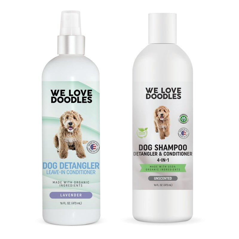 We Love Doodles Unscented Dog Shampoo & Detangler Spray - Made in USA, Organic Ingredients, Shampoo for Goldendoodles Doodles & Puppies, Dematting Spray for Dogs, Tangle Remover - PawsPlanet Australia