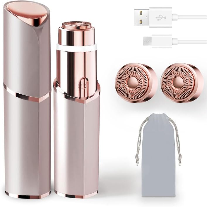 Facial Hair Removal for Women, Portable Lady Shaver, Rechargeable Painless Hair Remover for Face, Upper Lips, Chin, Peach Fuzz Rose Gold