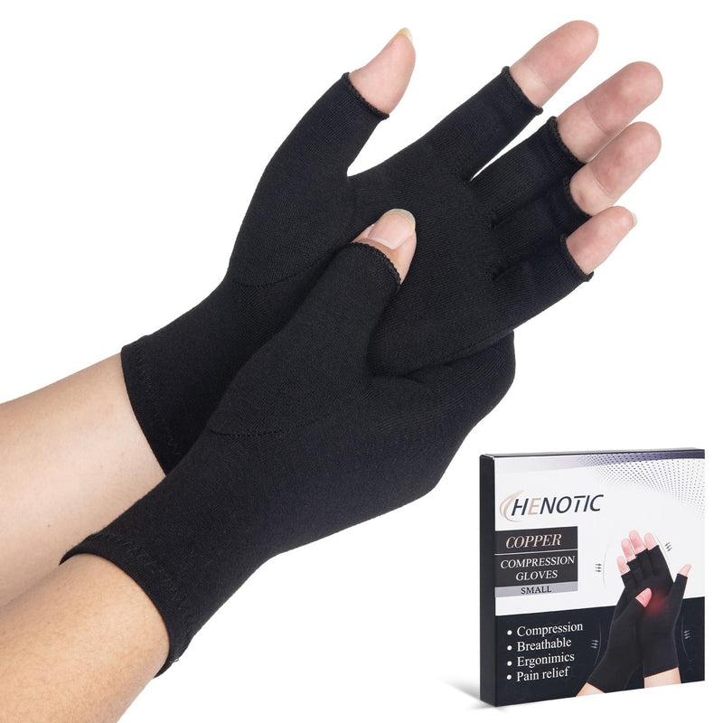 [Australia] - Arthritis Compression Gloves for Women Men, Fingerless Breathable & Moisture Wicking Compression Gloves for Relieving Carpal Tunnel Aches, Rheumatoid Pains, Joint Swell Black S Black One Pair Small: 2 1/5"-2 3/5" 