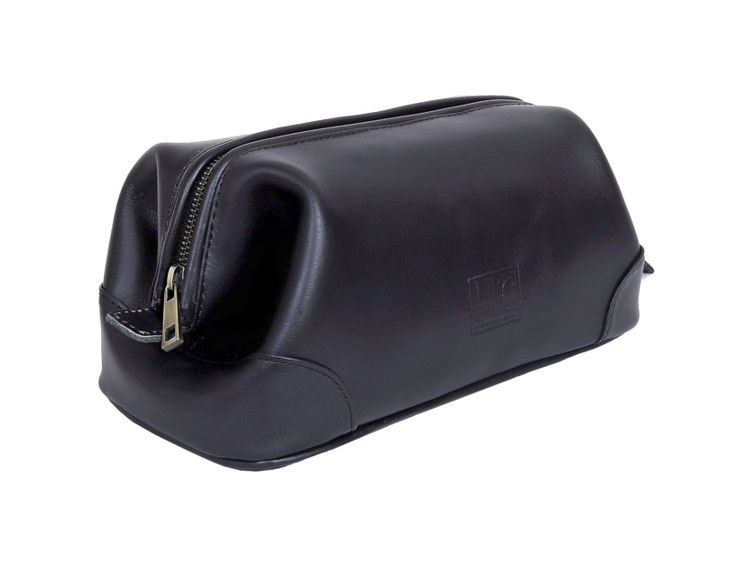 HLC Leather Toiletry Bag for Men Best Gift Premium Genuine Dopp Kit Shaving Kit Organizer Travel Kit Pouch Bag 10 inch Size (Black) Black