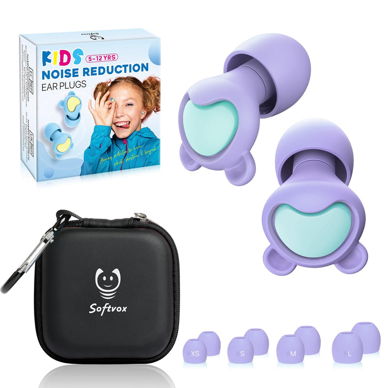 [Australia] - Kids Ear Plugs (6-12 yrs) - Reusable Kids Ear Protection for Focus, Travel, Concerts, Socializing, Events, Sleep, Anxiety, Noise Sensitivity ‚Äì 26 dB Noise Reduction Relief Children Earplugs Violet+geen 1 Count (Pack of 1) 