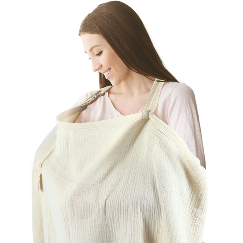 [Australia] - Muslin Breast Feeding Cover- Allows Hands-Free Baby Check, 100% Cotton, Featuring Windproof Straps, Includes A Small Potable Storage Pocket, Baby Breast Feeding Must Haves Khaki 