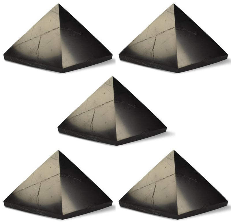 [Australia] - 5 Pcs Authentic Shungite Pyramids Polished, 50 mm / 1.96" Real Shungite Stones Shungite Crystal Pyramid Home Protection Room Decor Office Decor Authentic Crystals Black Pyramid 50 mm / 1.96" 