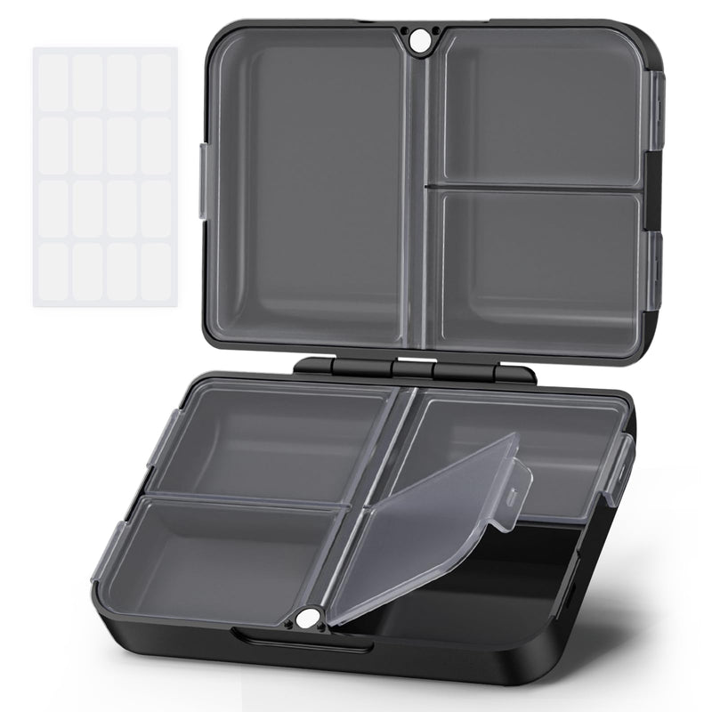 AUVON Compact Pill Organizer with Magnetic Folding Closure, 7 Large Cells | Portable Travel Pill Case Fit for Purse or Pocket, Pill Box for Fish Oils, Supplement, Vitamins, Long-Lasting Hinges, Black Dark Black