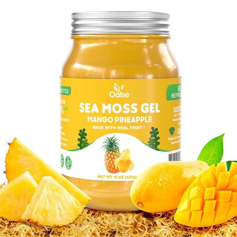 Sea Moss Gel Mango Pineapple Flavor, Natural Raw Seamoss Gel, 15 OZ | with 92 Minerals and Vitamins, Non-GMO, Gluten-Free, Vegan 15 Ounce (Pack of 1)