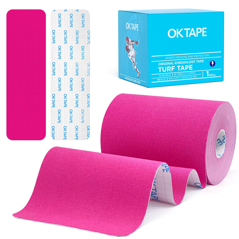 [Australia] - OK TAPE Turf Tape, Precut Extra Wide Turf Tape Footabll Turf Burn, Pink Athletic Tape Waterproof, Durable and Super Sticky Kinesiology Tape, 4in x 21ft (4in x 15.75in/16pcs) 