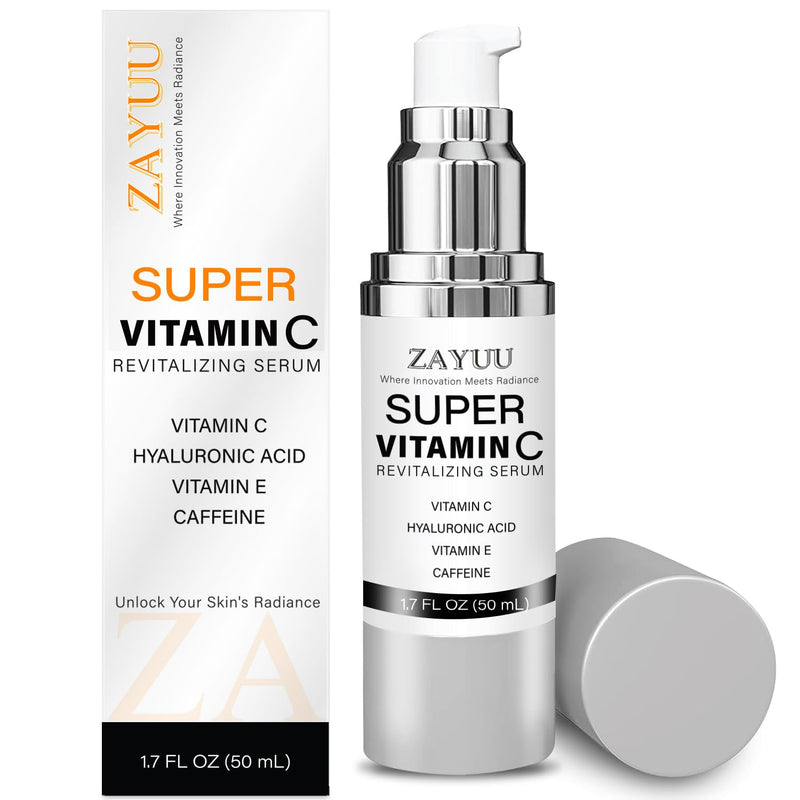 Super Vitamin C Face Serum for Mature Skin: Anti-Aging, Dark Spots 1.7oz | Hydrating Brightening Formula - Vitamin C, Hyaluronic Acid, Vitamin E, Caffeine - Face Lift Serum for Wrinkles 1.7 Fl Oz (Pack of 1)