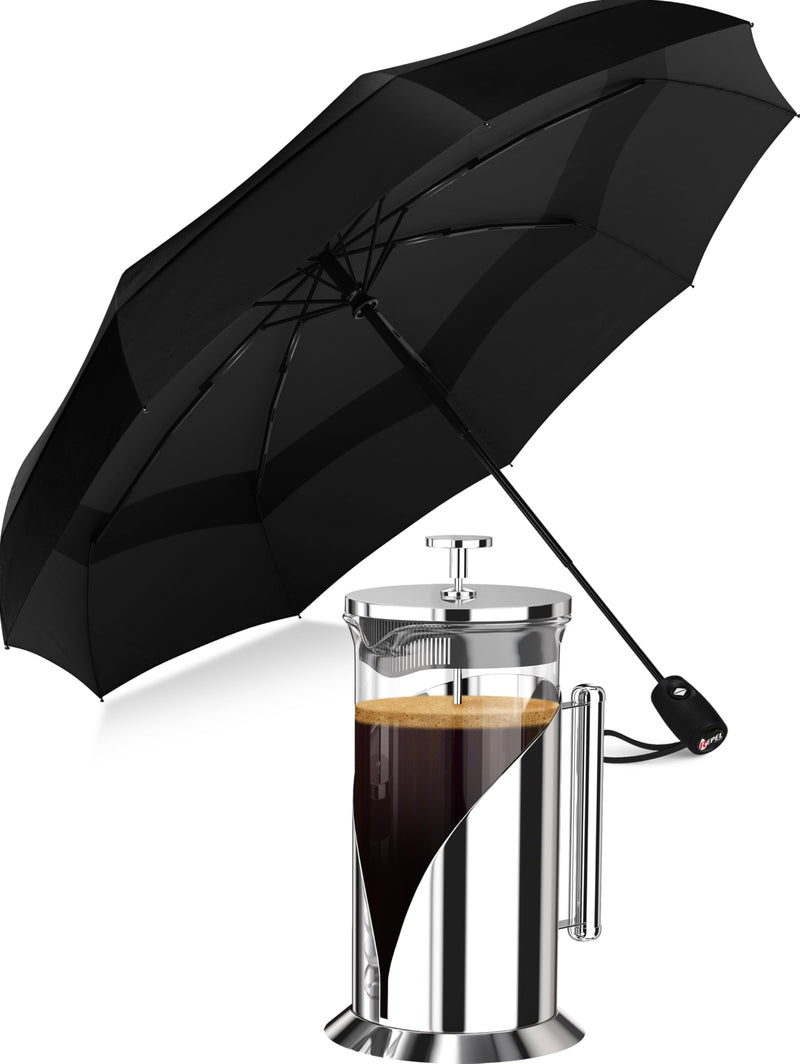 Cafe Du Chateau French Press & Repel Umbrella Travel Umbrella Bundle - Enjoy Perfect Coffee and Stay Protected from Rain