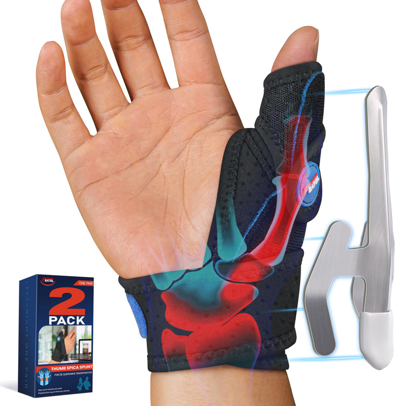 FEATOL 2 Pack Thumb Brace for De Quervains Tenosynovitis, Thumb Splint for CMC Joint Support, Arthritis, Trigger Finger, Sprains, Left & Right, Medium Black Blue