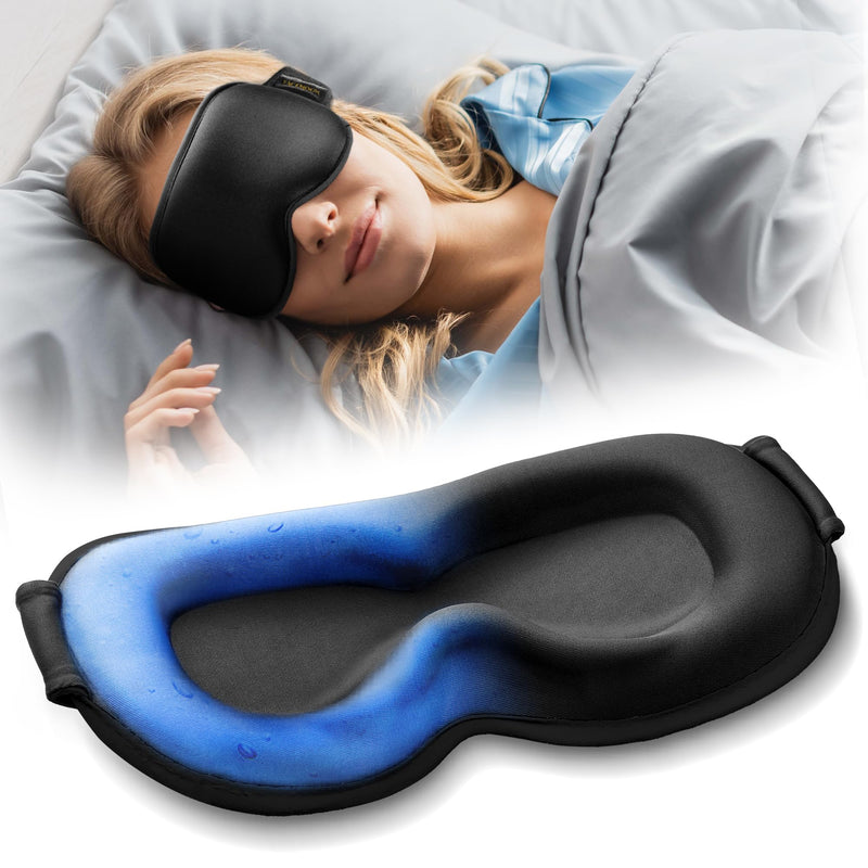[Australia] - 3D Cooling Gel Sleep Mask for Women & Men ‚Äì 6oz Weighted Eye Mask for Sleeping, 100% Blackout, Ice Cold Gel, Migraine & Headache Relief, Eye Care, Deep Relaxation, Airplane Travel Essentials, Gift Black 