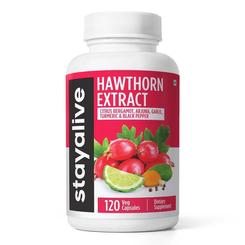 [Australia] - STAY ALIVE Extra Strength Hawthorn Berry Capsules, 20:1 Extract, 6-in-1 Antioxidant w/Citrus Bergamot, Turmeric Root Powder, Garlic, Arjuna & Black Pepper, 120 Vegan Pills, Hawthorne Berry Supplement 