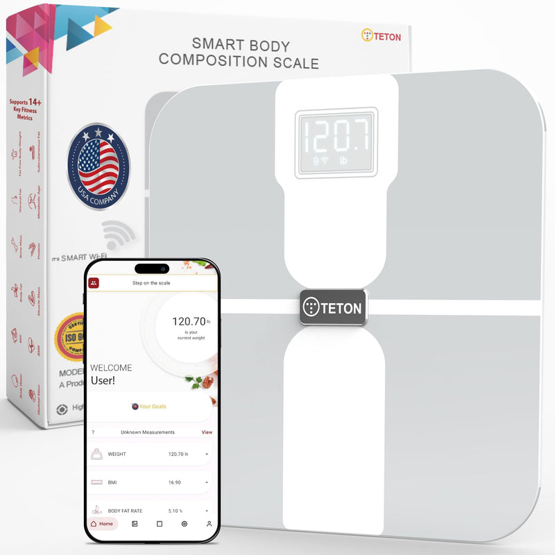 Smart Scale WiFi for Body Weight with ChatGPT Integration,Teton Digital Bathroom Scale Accurately Tracks 15 Body Metrics-BMI,Body Fat,Muscle Mass for Fitness,Compatible Teton Scale App,400lb White