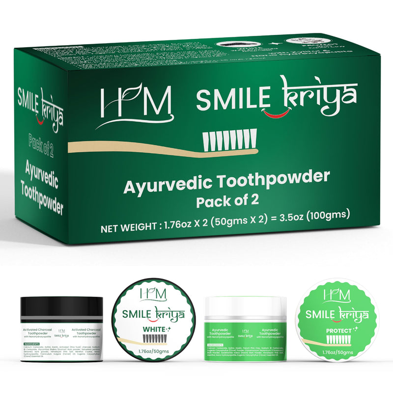[Australia] - HM - Smile Kriya Ayurvedic Toothpowder Duo (Pack of 2) | Whitens Teeth Naturally, Remineralizes Enamel, Strengthens Gums & Freshens Breath | Activated Charcoal & NanoHydroxyapatite | 1.76 oz X 2 