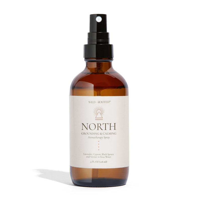 North Aromatherapy Room & Body Spray | Grounding & Calming Essential Oil Mist | Lavender, Cypress, Black Spruce, Vetiver in Rose Water | Body, Linen & Pillow Spray | 4oz Glass Bottle