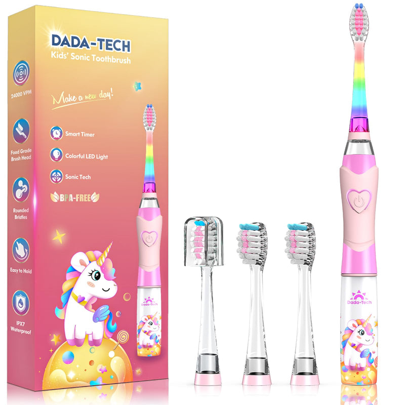 [Australia] - Kids Electric Toothbrush Toddler Toothbrush Age 2-4-8-12 Electric Toothbrush Kids with Timer Rainbow LED Light Up Vibrating Toothbrush Battery Operated Childrens Girls Sonic Tooth Brush (Pink Unicorn) Unicorn Pink 