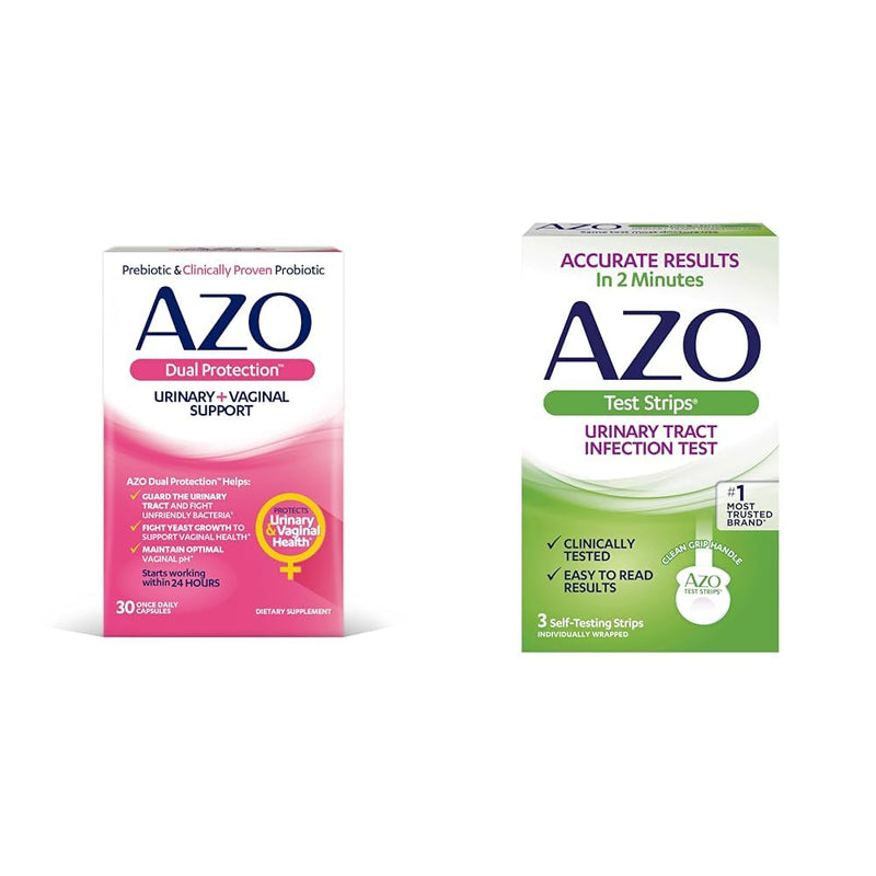 AZO Dual Protection Urinary & Vaginal Probiotic 30ct + UTI Test Strips 3ct