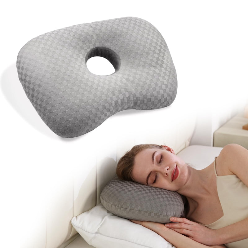 [Australia] - Ear Piercing Pillow with an Hole for CNH and Ear Pain Inflammation Pressure Sores for Side Sleepers, Cotton and Polyester Side Sleeper Pillow, Washable and Adjustable Ear Guard Pillow, Gray 17.3"x12.6"x2" 