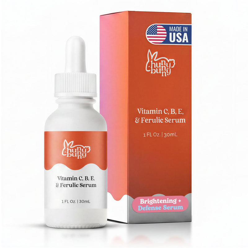 Hunny Bunny Vitamin C Serum for Face - Pure Brightening Dark Spots Sensitive Skin - Ferulic Acid, Niacinamide, L-Ascorbic Acid, Hyaluronic Acid, Vitamins B E, 1 Fl Oz
