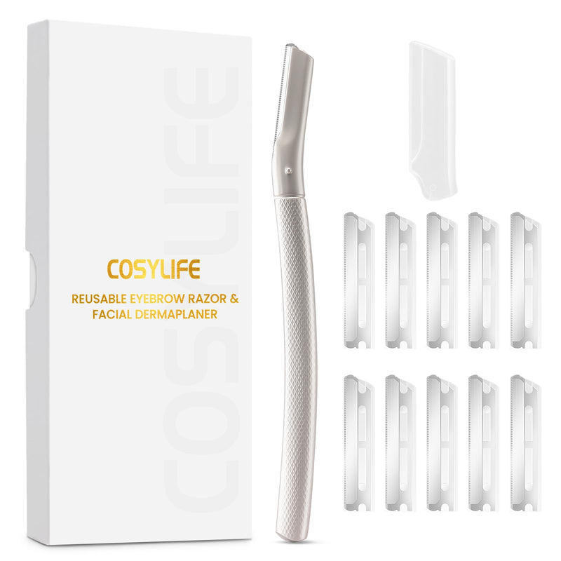 [Australia] - Eyebrow Razor Dermaplaning Tool with 10 Blade Refills Exfoliating Face Razors for Women Facial Razor for Peach Fuzz and Eyebrow Hair Removal Silver 