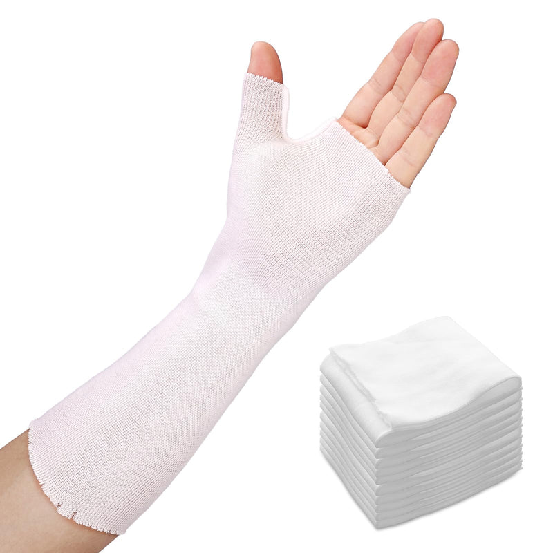 Hand Socks for Splint (Pack of 10), Stockinette Tubing, Thin Breathable Surgical Sleeves for Arm, Wrist and Thumb Sleeve Under Brace, Cast Wrap Liner for Men & Women, Fit Left & Right Hands (White, M) Medium White