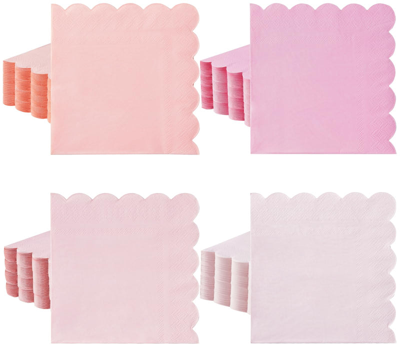 [Australia] - 100 Pink Scalloped Cocktail Napkins, 3 Ply 5 x 5 Inch Beverage Napkins Gradient Color Paper Napkins Disposable Luncheon Napkins for Wedding Birthday Party Bridal Anniversary Baby Shower 