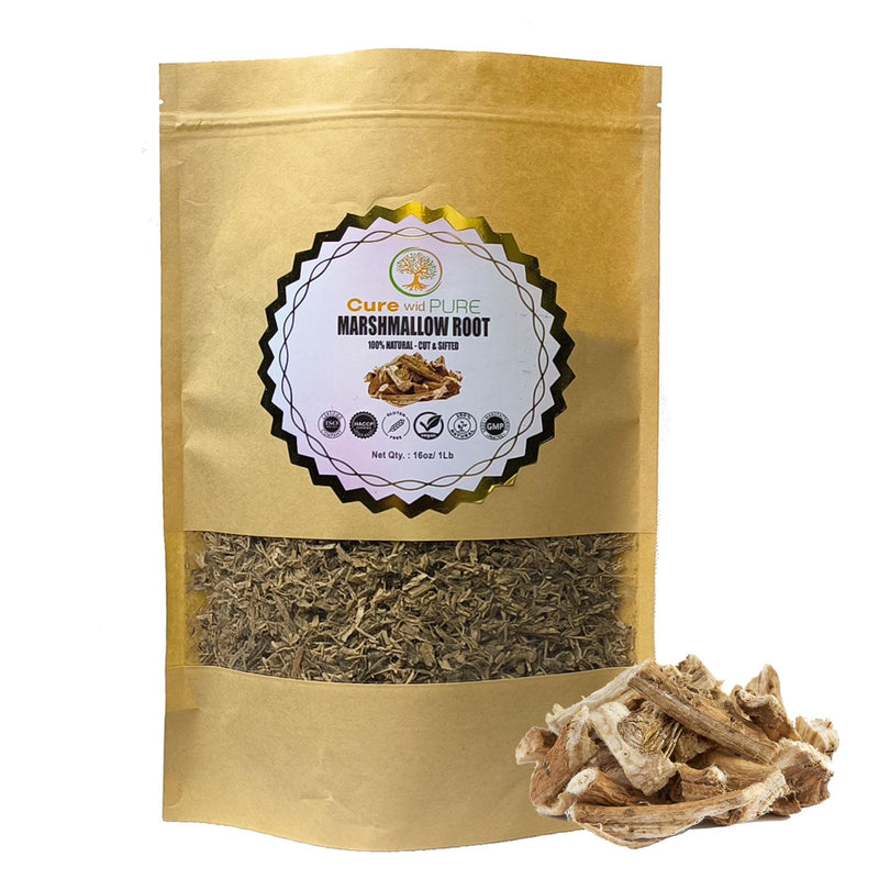 [Australia] - Cure wid Pure Organic Marshmallow Root Herb 1LB – Cut & Sifted Marshmallow Root Tea in Eco-Friendly Resealable Bag Versatile Choice for Herbal Tea, Marshmallow Root Powder, Tinctures & More 1 Pound (Pack of 1) 