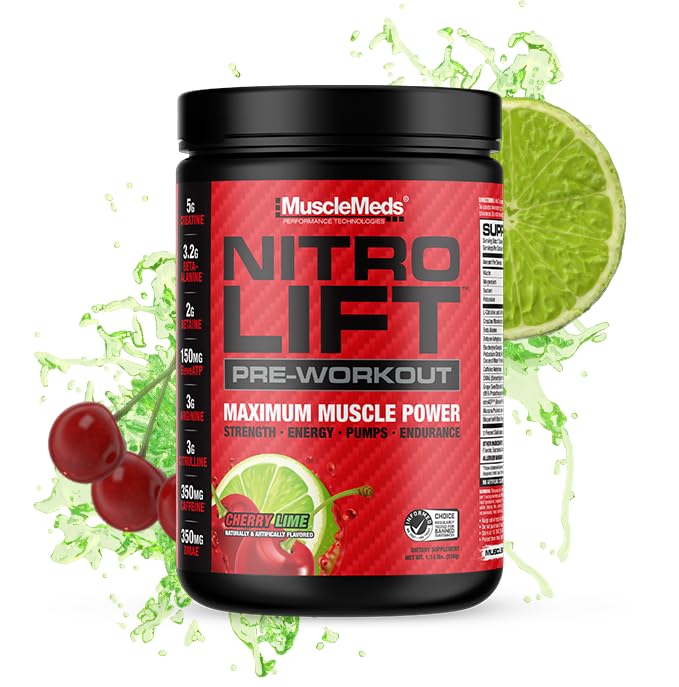 MuscleMeds Nitro Lift Pre Workout Enhance Endurance and Muscle Performance, Cherry Lime, 40 Servings 1.04 Pound (Pack of 1)