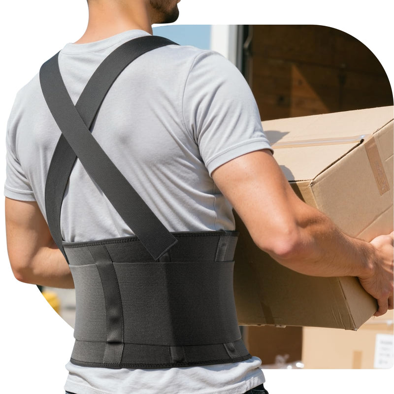 [Australia] - Work Back Brace for Men & Women, Adjustable Lower Back Support Belt with Suspenders for Back Pain Relief, Moving Construction Warehouse Heavy Lifting Safety & Protection (Black, Large) Black 