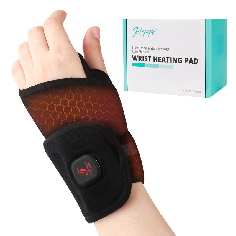 [Australia] - Heated Wrist Wrap Cordless, Wrist Heating Pad for Pain Relief, 3000mAh Rechargeable Wrist Warmers for Men Women, 3 Heat Levels Carpal Tunnel Wrist Brace with 30 Mins Auto-off (Black) Black 