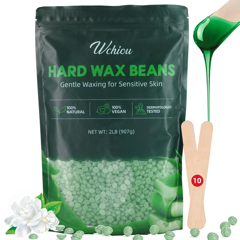 [Australia] - Hair Removal Wax, 2lb Wax Beads for Sensitive Skin, With Pure Aloe Vera, For Face, Eyebrow, Leg, Bikini, Brazilian Waxing, Coarse Body Hair Specific Green-2lb 