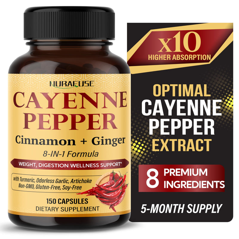 [Australia] - Cayenne Pepper 8-in-1 Formula - with Cinnamon, Ginger Turmeric, Odorless Garlic, Artichoke Non-GMO, Gluten-Free, Soy-Free 150 count (pack of 1) 