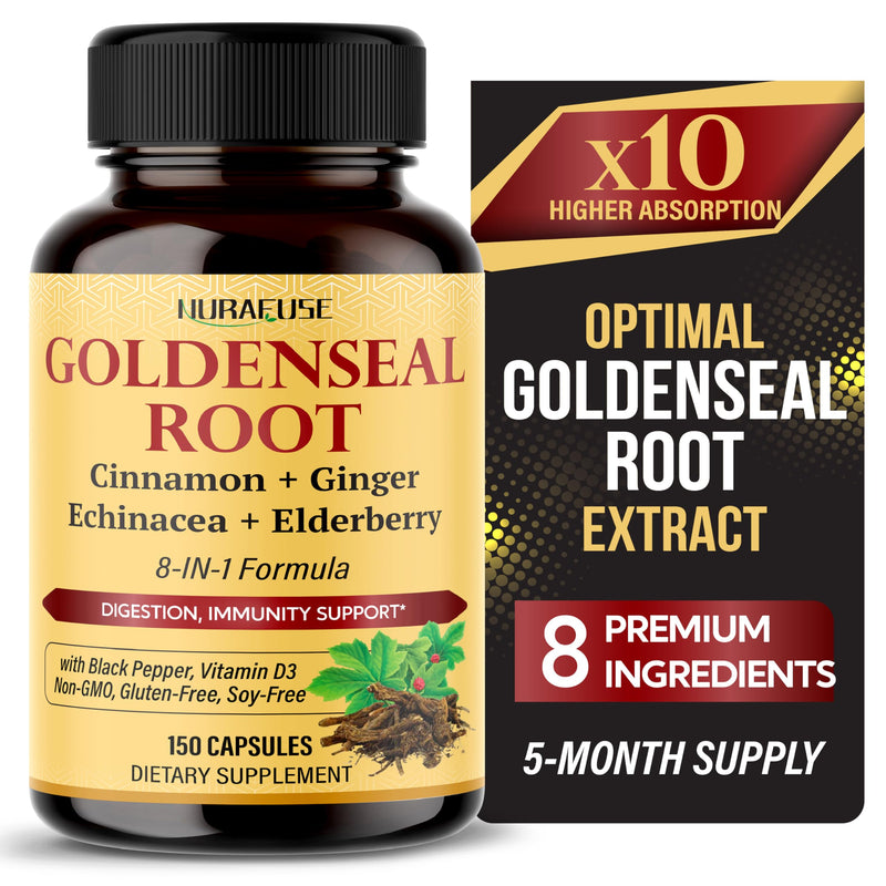 [Australia] - Goldenseal Root 8-in-1 Formula - with Cinnamon Ginger Echinacea Elderberry Black Pepper Vitamin D3 - Non-GMO, Gluten-Free, Soy-Free 150 count (pack of 1) 