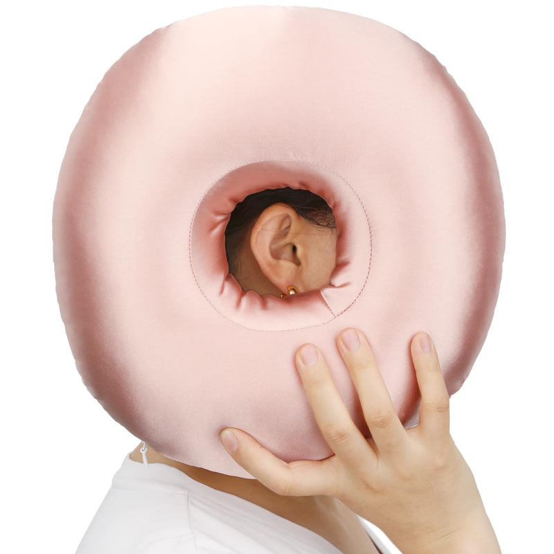 [Australia] - Silky Satin Piercing Pillow Ear Pillows Donut with Hole for Ear Pain CNH Piercing Pain Relief Sleeping Pressure Sore Side Sleepers Smooth Cooling Ear Guard Protector, Coral 
