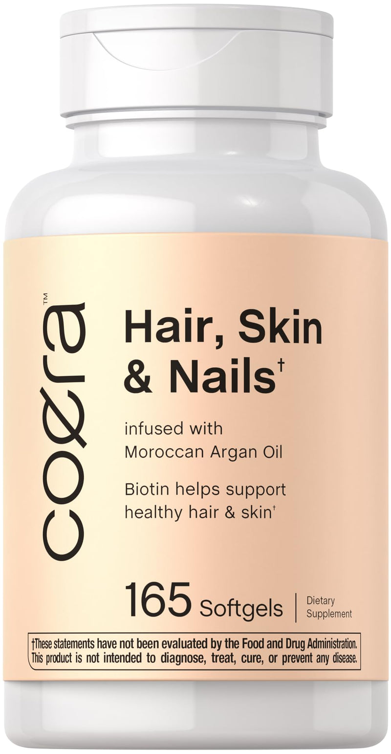 Coera Hair Skin & Nails with Biotin, Collagen, and Moroccan Argan Oil | 165 Softgels | For Men and Women | Non-GMO, Gluten Free Supplement