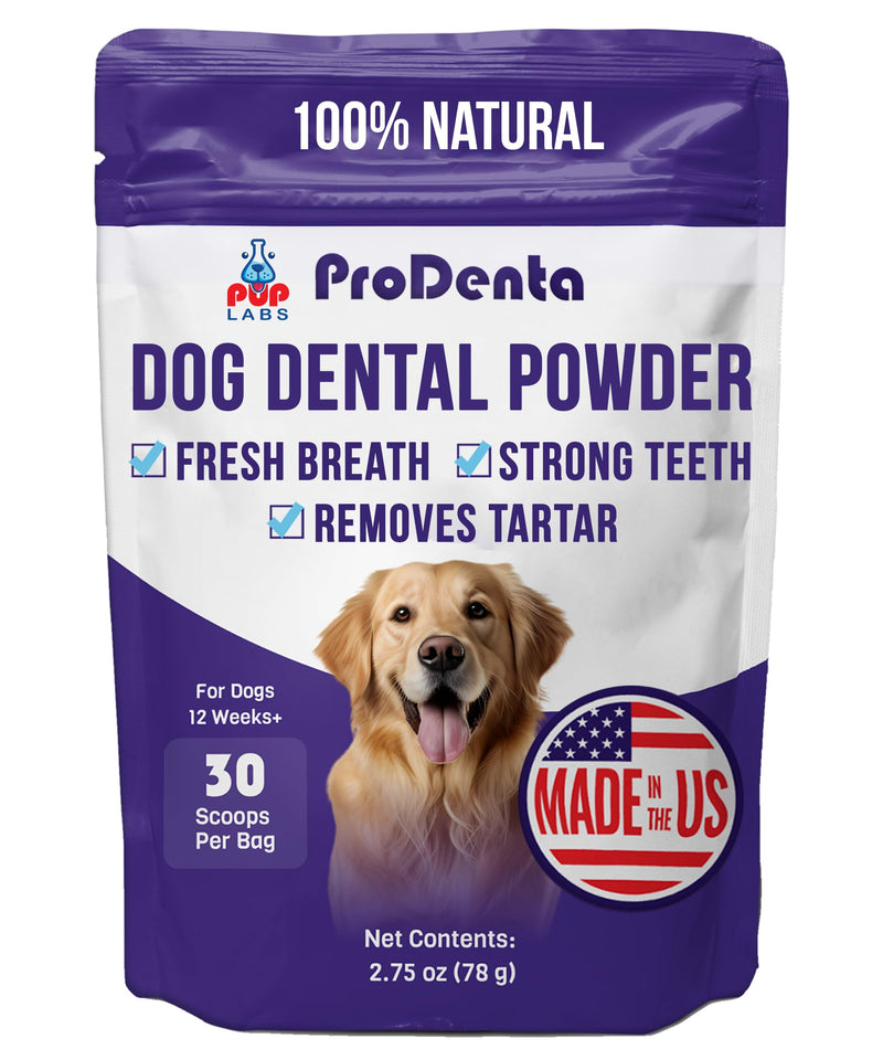 ProDenta, All-Natural Dog Breath Freshener, Easy-to-Use Dog Teeth Cleaning Powder Against Leaky Gums, Dental Powder for Dogs Teeth and Tartar Remover Made in USA, 30 Scoops 1-Pack 2.75 oz - PawsPlanet Australia