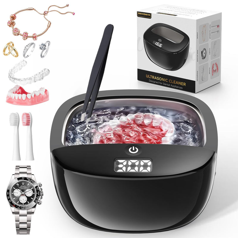 [Australia] - Ultrasonic Retainer Cleaner Machine, 42kHz Portable Ultrasonic Dentures Cleaner, 130ML Ultrasonic Jewelry Cleaner for Dental Retainer, Mouth Guard, Watch, Ring, Diamond -Home or Travel Use Black 