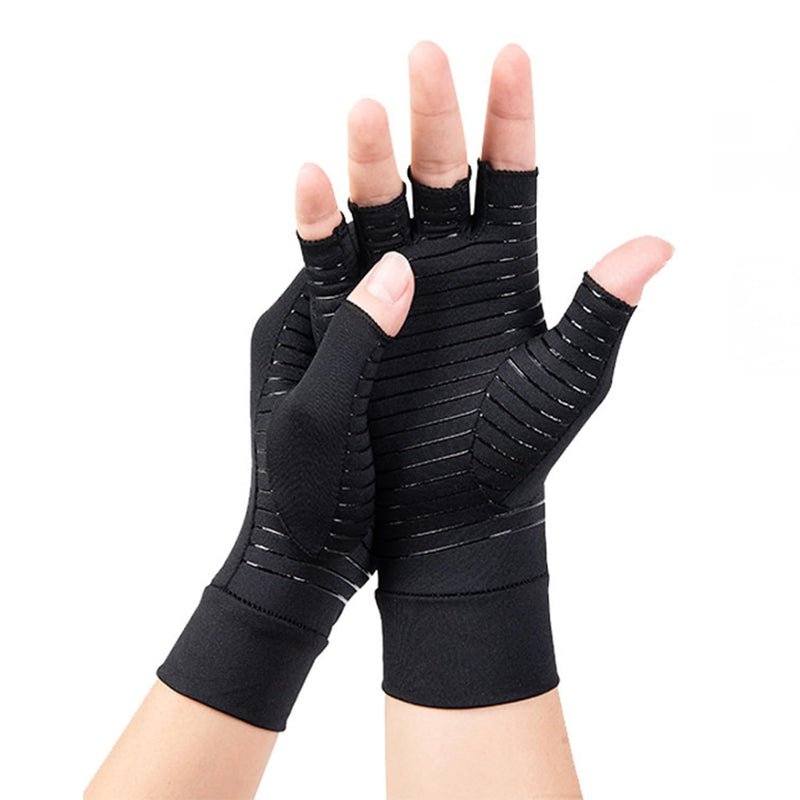 [Australia] - Copper Compression Gloves: Fingerless Arthritis Pain Relief for Carpal Tunnel, Rheumatoid & Tendonitis - Men & Women Medium 