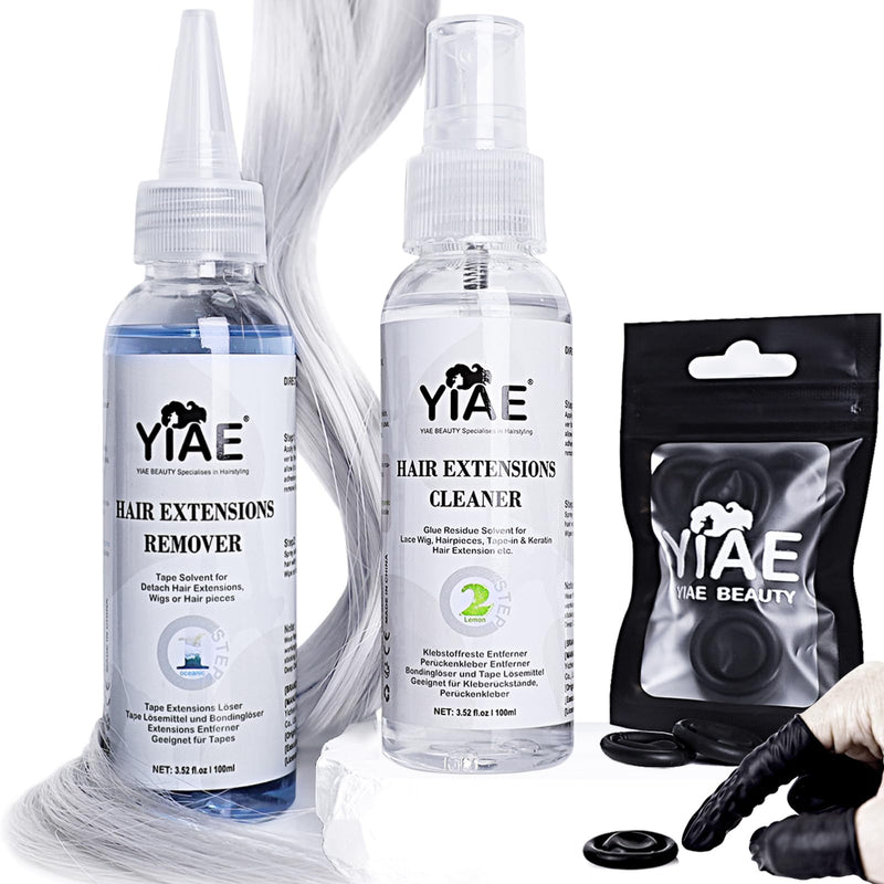 [Australia] - Tape in Extension Remover & Adhesive Residue Cleaner Pro Kit, YIAE Extra Strong Lemon Oil Wig Tape and Adhesive Remover, Wig Glue Remover Tape in Remover Gentle on Skin (100+100 ml) 