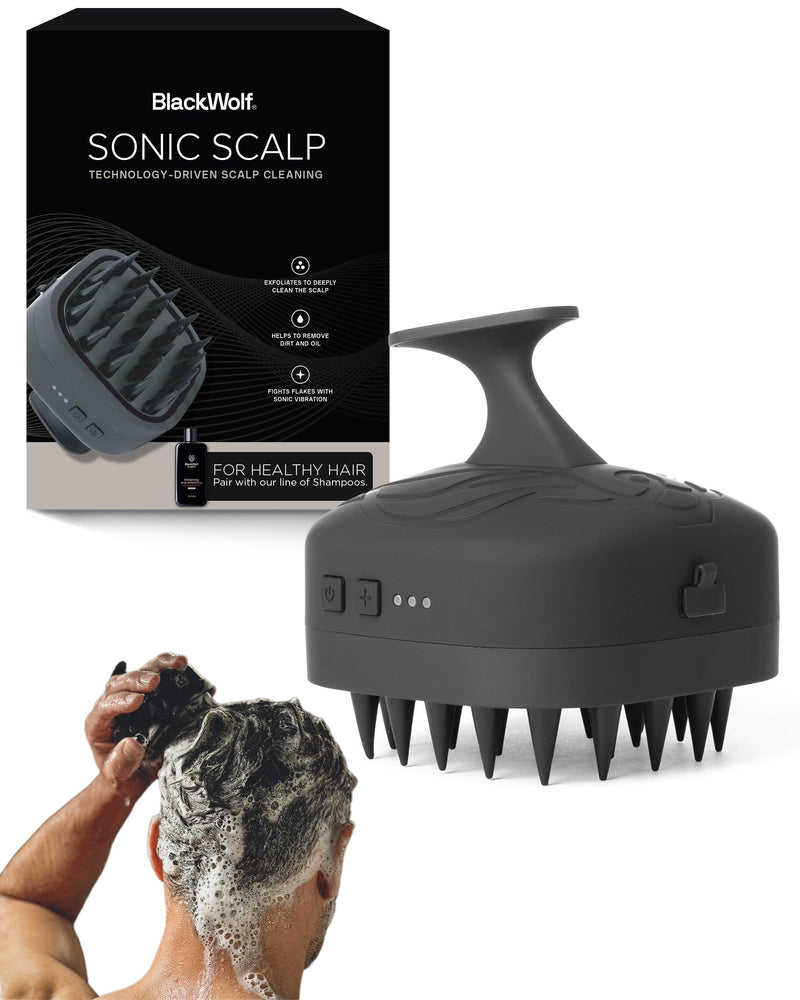 Black Wolf Sonic Scalp Scrubber - Rechargeable Hair & Scalp Scrub Brush | Hair & Scalp Massager Brush with 3-Speed Oscillation - Shower Cleaner Brush & Head Scrubber for Deep Clean & Exfoliation Black