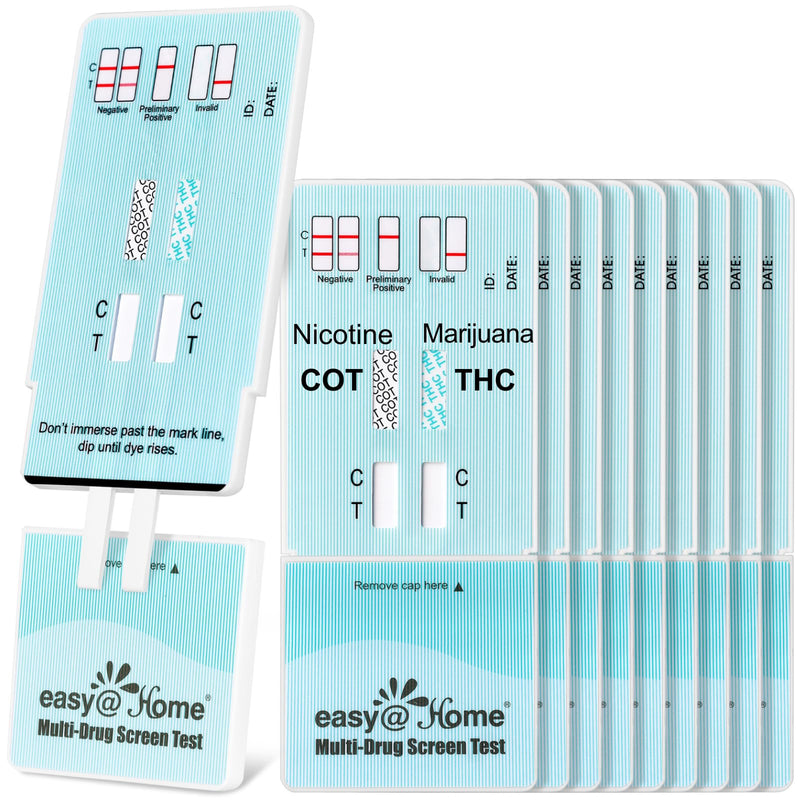 Easy@Home 10 Pack Multi-Drug Screen Test, 2 Panel Urine Drug Tests Kit | Urine Drug Test Kits, Testing for THC, Nicotine Metabolites Cotinine(COT) in Urine, at Home Drug Testing Kits, EDOAP-124