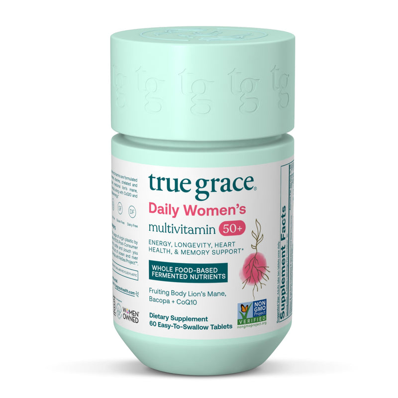 True Grace Daily Women’s Multivitamin 50+ - 60 Easy-to-Swallow Tablets - Immune, Energy, Longevity & Memory Support - Vegan - Gluten, Soy & Iron Free - 30 Servings 30 Day Supply