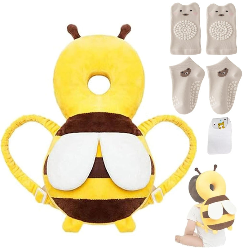 [Australia] - Baby Head Protector Backpack, Toddler Baby Head Protection Backpack with Baby Knee Pads Alarm Function for Walking & Crawling, Soft, Breathable and Wearing Safety Baby Head Protector - Yellow Bee 