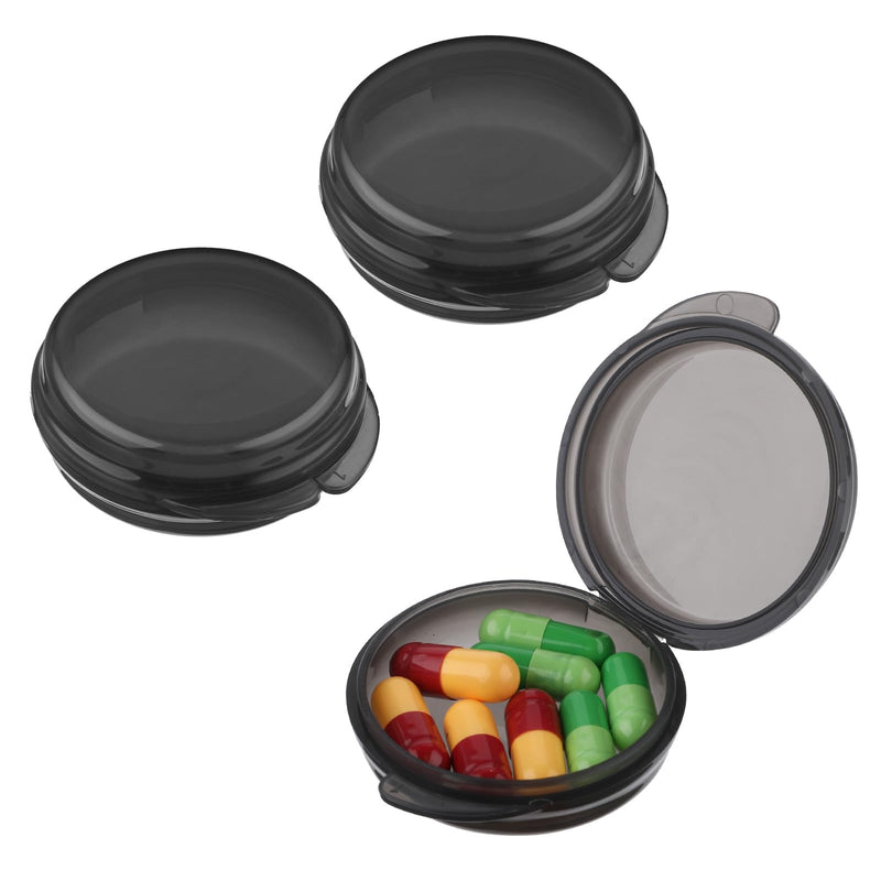 Gjinxi 3PCS Small Pill Box, Travel Round Pill Case, Portable Medicine Pill Container Holder, Daily Mini Pill Organizer for Purse Pocket to Hold Vitamin Medication Fish Oil Supplement Black